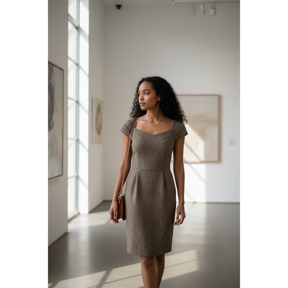 Antonio Melani Women Size 6 Brown Tweed Cap Sleeve Sheath‎ Dress Business Casual - Picture 2 of 11